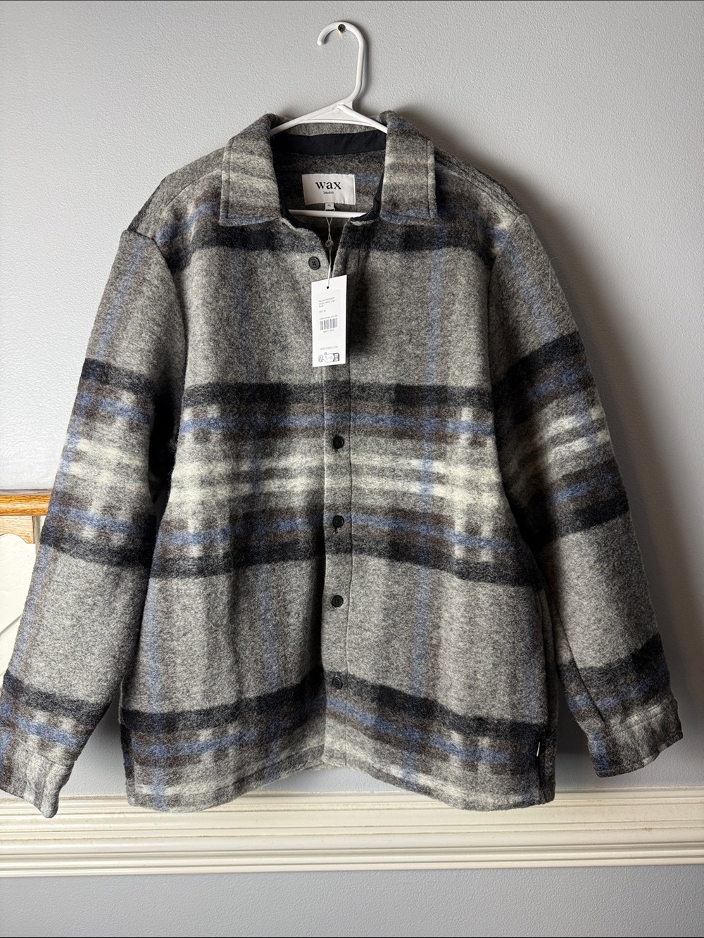 WAX Plaid Lightweight Shirt Jacket in Gray and Blue